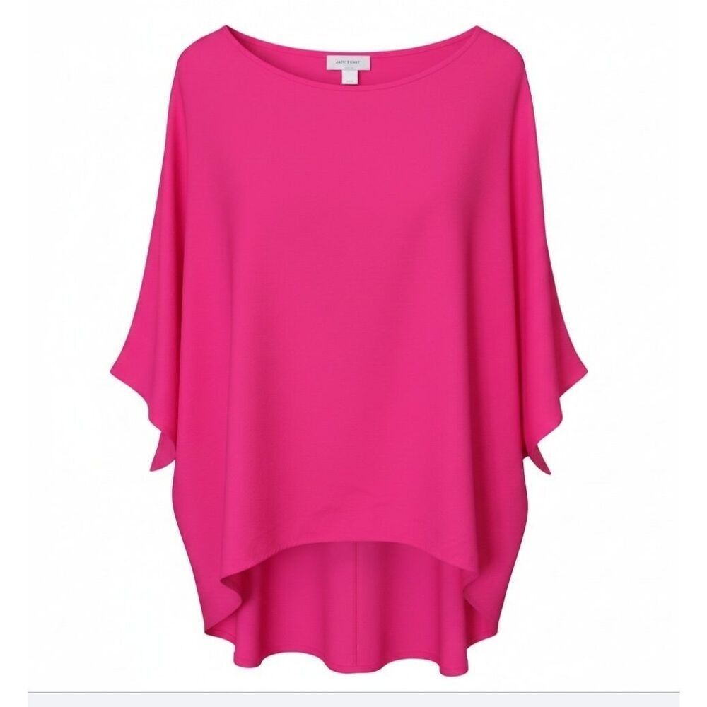 Adrienne Fuscia Scoop Neck Poncho Womens Size M Semi Sheer Lined High Low Flowy
